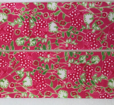 Pink White raspberry floral Grosgrain ribbon BTY 7/8'' 1  1.5'' 2  3  palm beach