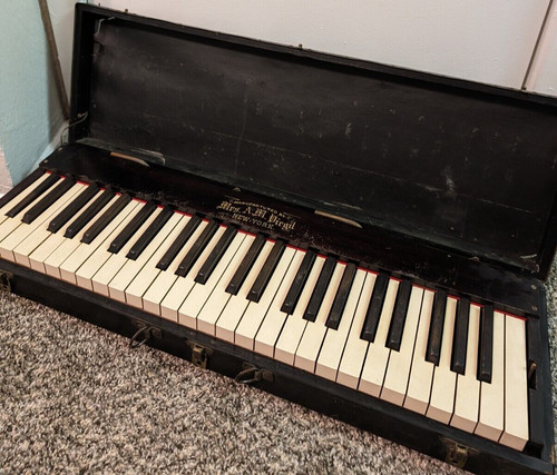 Antique Portable Practice Piano Manufactured by Mrs A. M. Virgil, New York