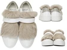 Moncler Victoire Fox Fur Trimmed Slip-On Baskets Chaussures Fourrure 40