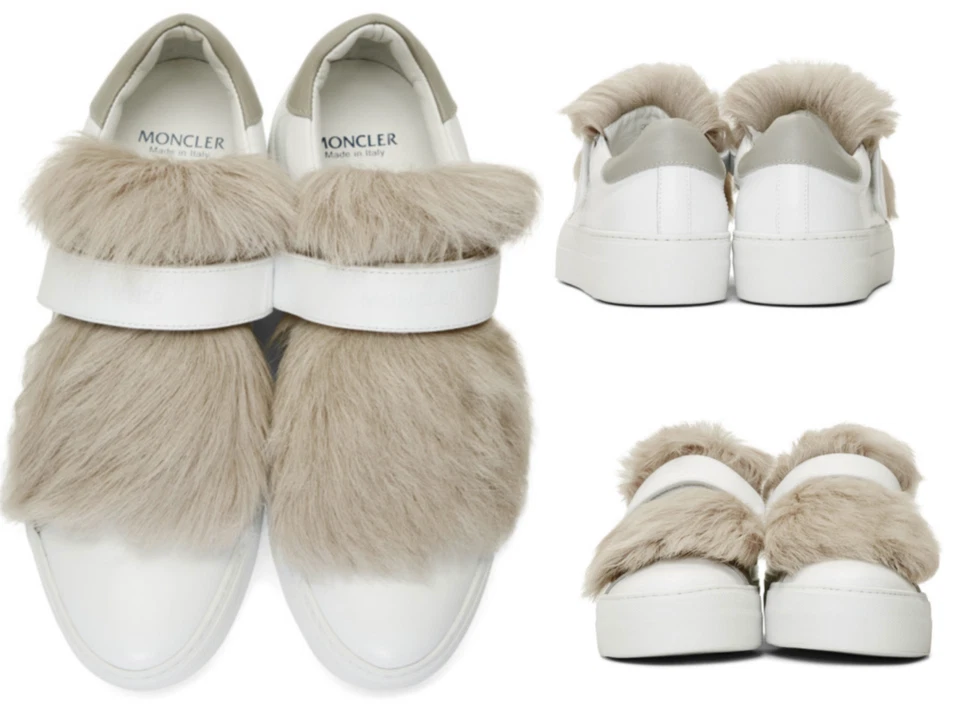 MONCLER Victoire Fox Fur Trimmed Slip-on Sneakers Trainers Shoes Fell Schuhe 40