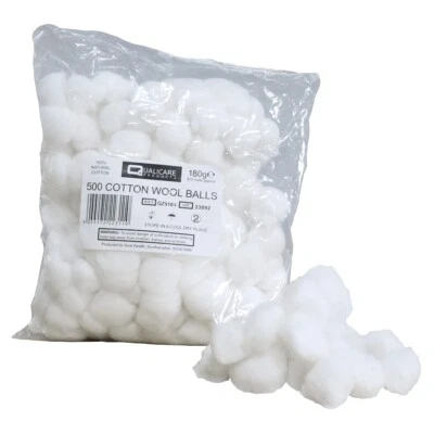Cotton Wool Balls 500 Natural Cotton Beauty and First Aid Balls (Bag of 500)