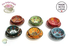 Set of 12 Ceramic Bowls Plate Set Turkish Handmade Colorful Tapas Appetizer Dish