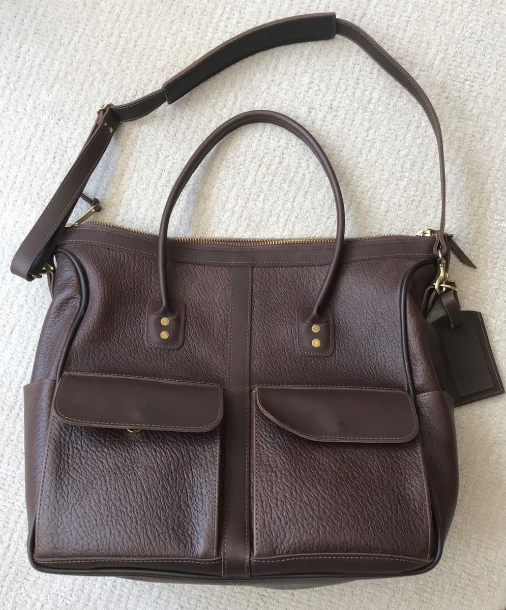 JW Hulme Brown Leather Weekender Bag Multi Pocket Made In USA