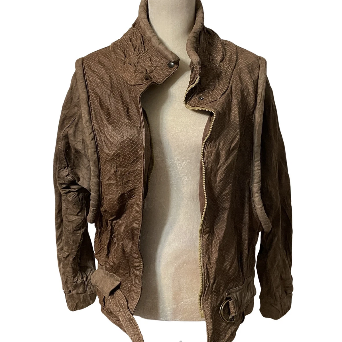 Vintage Leather Jacket Women s 80s Biker Punk Slouchy Snake Skin Suede
