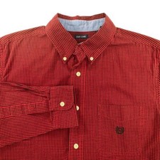 Chaps Easy Care Button Down Shirt Red Gingham Check Long Sleeve - M