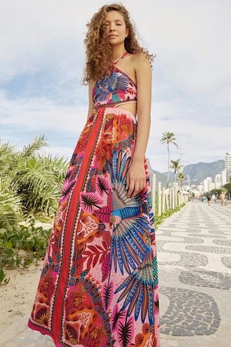 Farm Rio Anthropologie Macaw Scarf Maxi Dress Sundress Size Large L NWT
