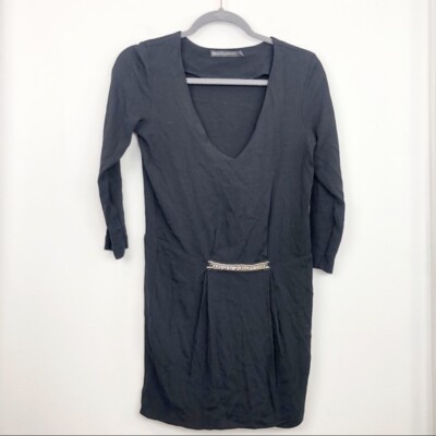 Zara Size XS Black Long Sleeve Tunic Mini Dress Womens Viscose