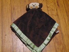 HTF Baby Essentials monkey security blanket brown with green satin