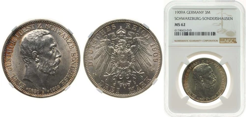 Germany 1909 A 3 Mark Silver (.900) NGC MS 62