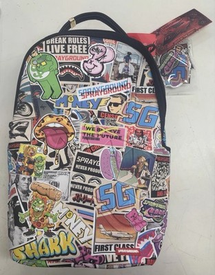 Sprayground Graffiti Shark Large Backpack Polyester Graphic Print Zip Pockets