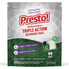 Amazon Brand - Presto! Triple Action Dishwasher Pacs, Fresh Scent, 90 Count