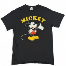 Disney Mickey Mouse Graphic T-Shirt Black Classic Cartoon Tee Size M