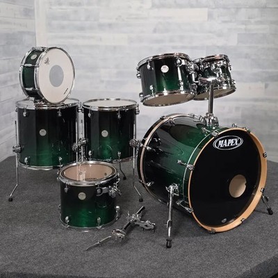Used Mapex Meridian Birch 7pc Drum Set Black Forest Green Fade - Very Good