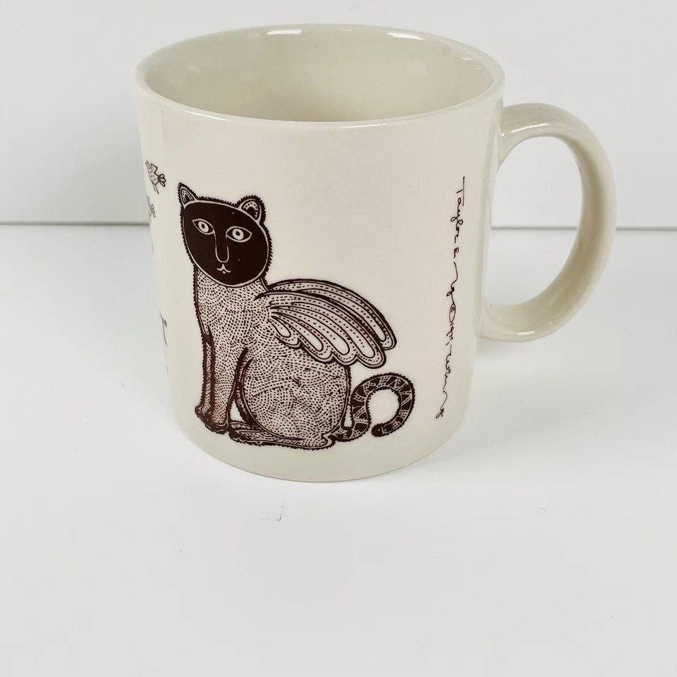 Taylor Ng Le Chat Aile Coffee Mug Cup Winged Cat & Birds 1979 Japan Vtg 70s - Image 3 of 4