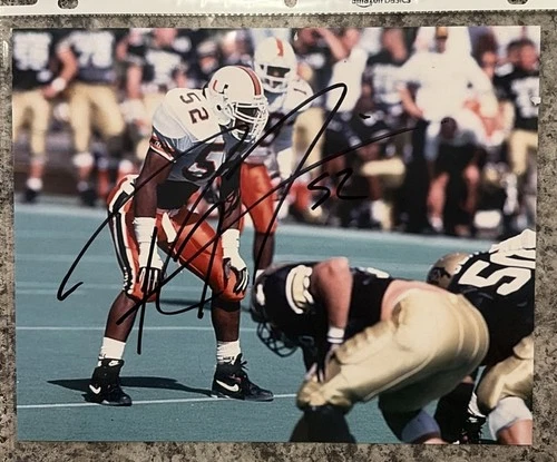 RAY LEWIS SIGNED/AUTOGRAPHED MIAMI U 8 X 10 PHOTO LINEBACKER #52 NCAA BLACK #2