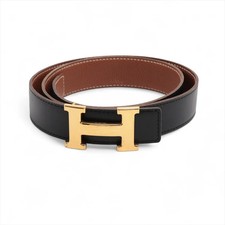 Herm s H Belt  H:2004 Belt 85 Leather Black Gold