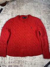 Polo Ralph Lauren Cable Knit Sweater Crewneck Pullover Red Youth L Pony