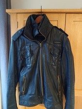Superdry Ryan Leather Jacket  XL, Black Jacket With Red Linining