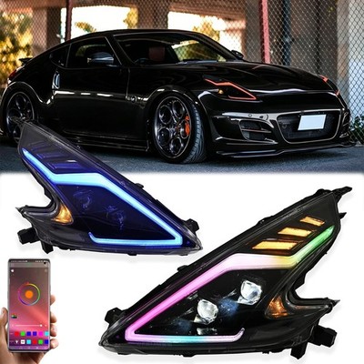 Full LED Headlights For Nissan 370Z Z34 2008-2020 Front Lamps Assembly DRL RGB