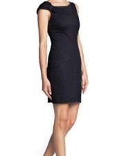 Mango MNG Suit Sheath Dress XS Navy Structured Stretch Bow Shoulder