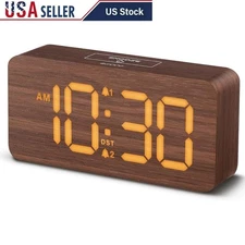 Wooden Digital Alarm Clocks for Bedrooms Dimmable Dual Alarm Clock with Number