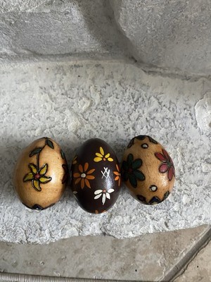 Polish Wooden Ester Eggs Hand Painted Set Of 3