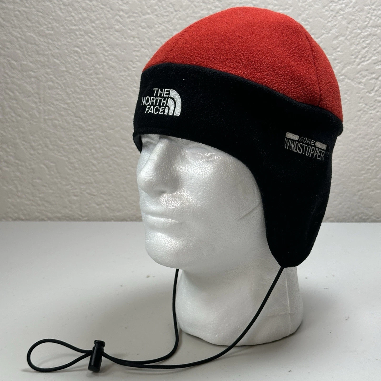 The North Face Gore Windstopper Earflap Black Red Beanie Hat Adult Medium