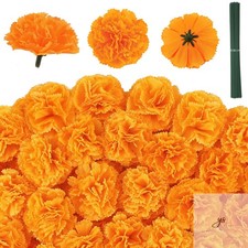 80 Pcs Artificial Marigold Flowers, 2 inch Silk Marigolds Bulk with Stems Orange