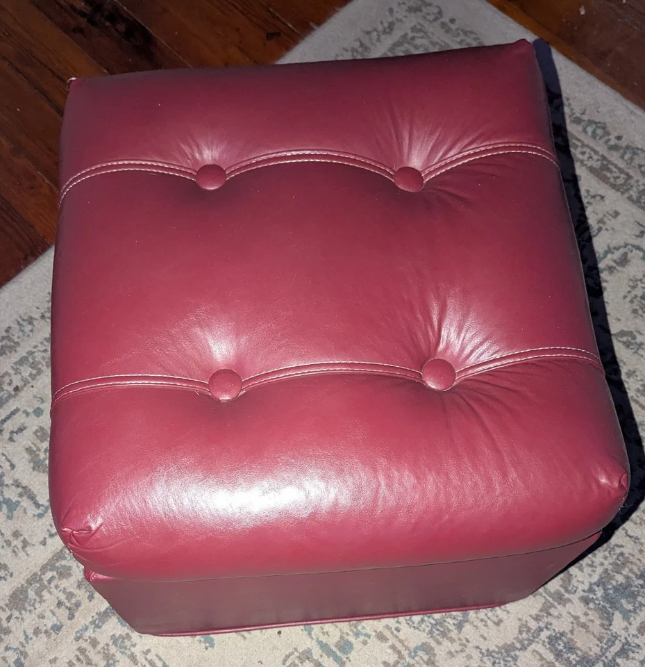 Красный квадрат Османская сделано с искусственной кожей и пуговицы стеганый - Изображение 4 из 4