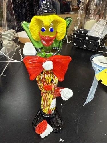 AUTHENTIC MURANO GLASS CLOWN RED HAT/YELLOW HAIR W/ YELLOW/RED BALL - RARE!