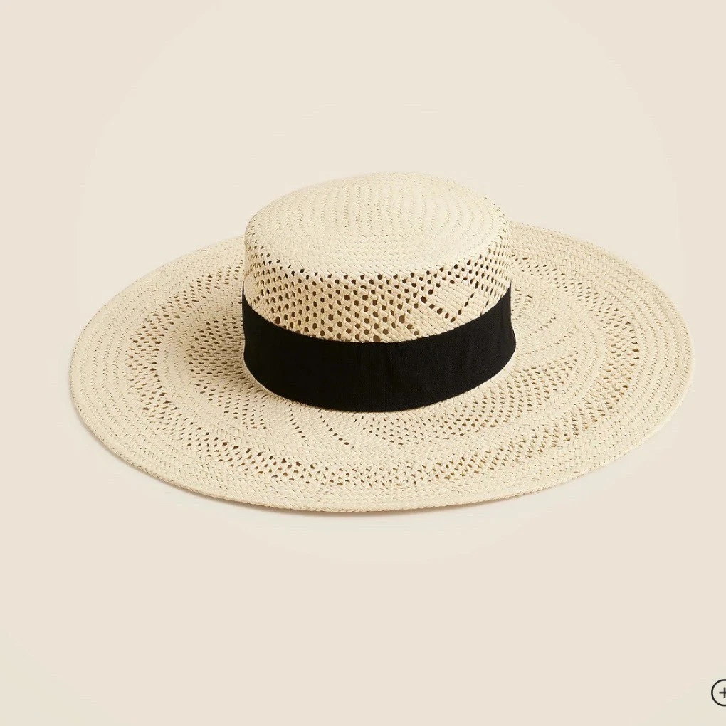 J CREW Wide brim boater hat with ribbon