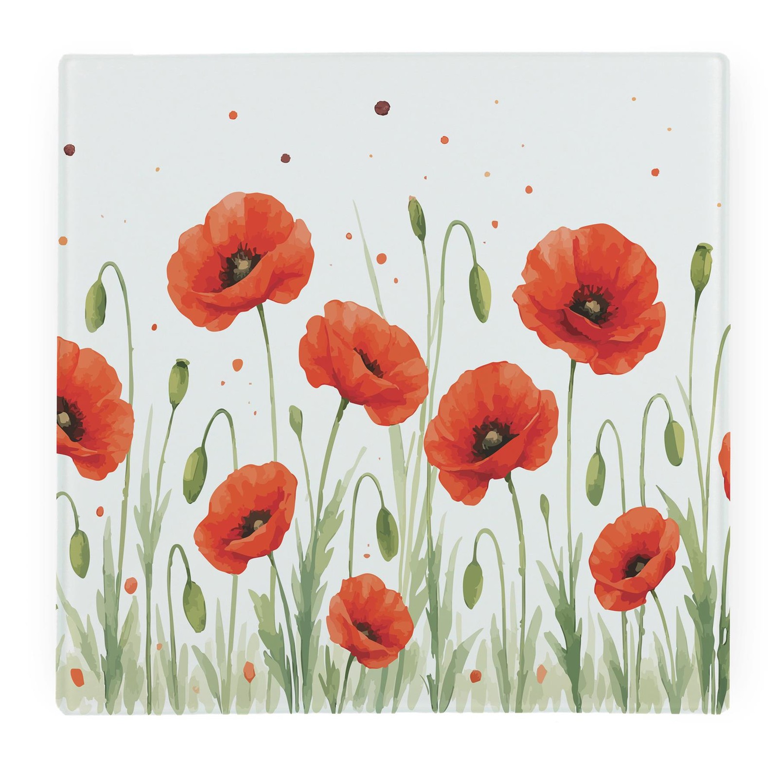 Purely Home Summer Poppies Large Square Worktop Protector - Smooth Glass Chopping Board - Red - Image 2