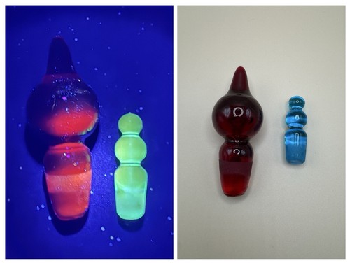 Red And Blue Glass Stoppers Glow