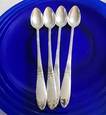 4 KING EDWARD National Silver 1936 Iced Tea Spoons Set  7.25" Long