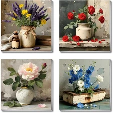 4 Pack Flower Framed Paint by Numbers Kit for Adults, DIY Vase Number Artist Pai