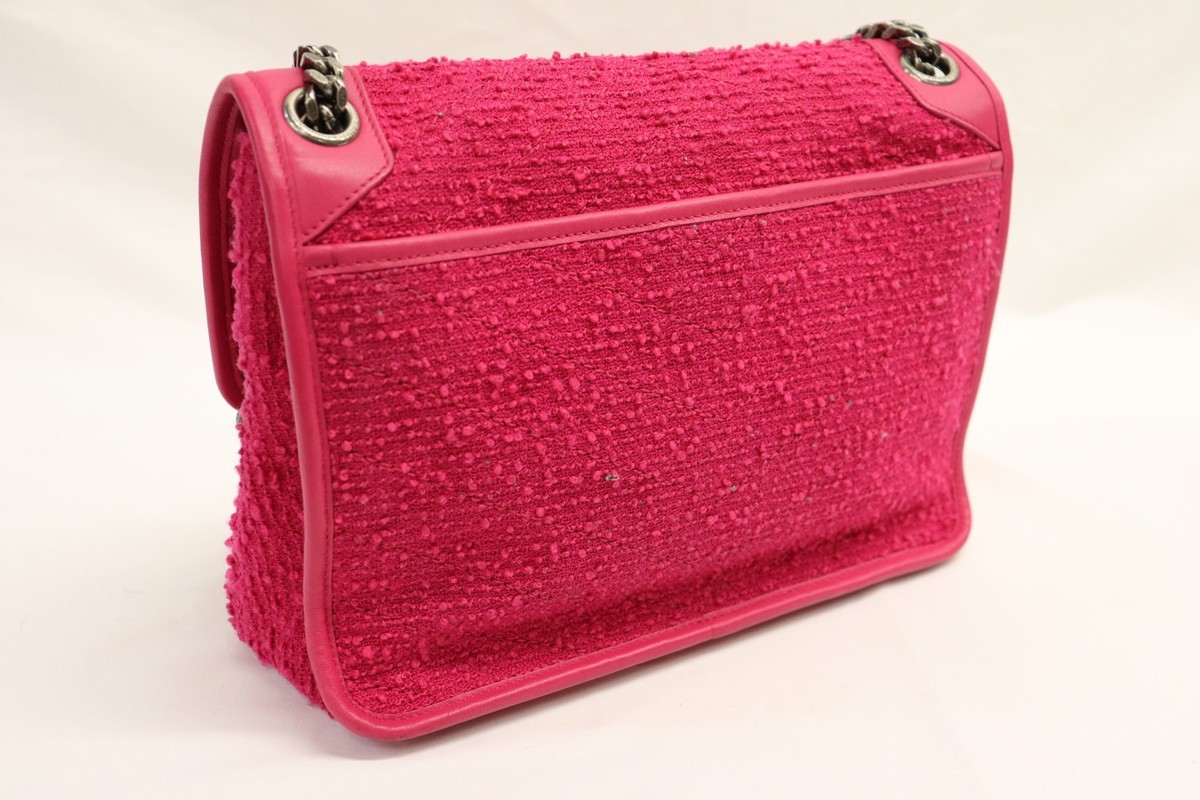 SAINT LAURENT Niki Pink Tweed Chain Shoulder Crossbody Bag w