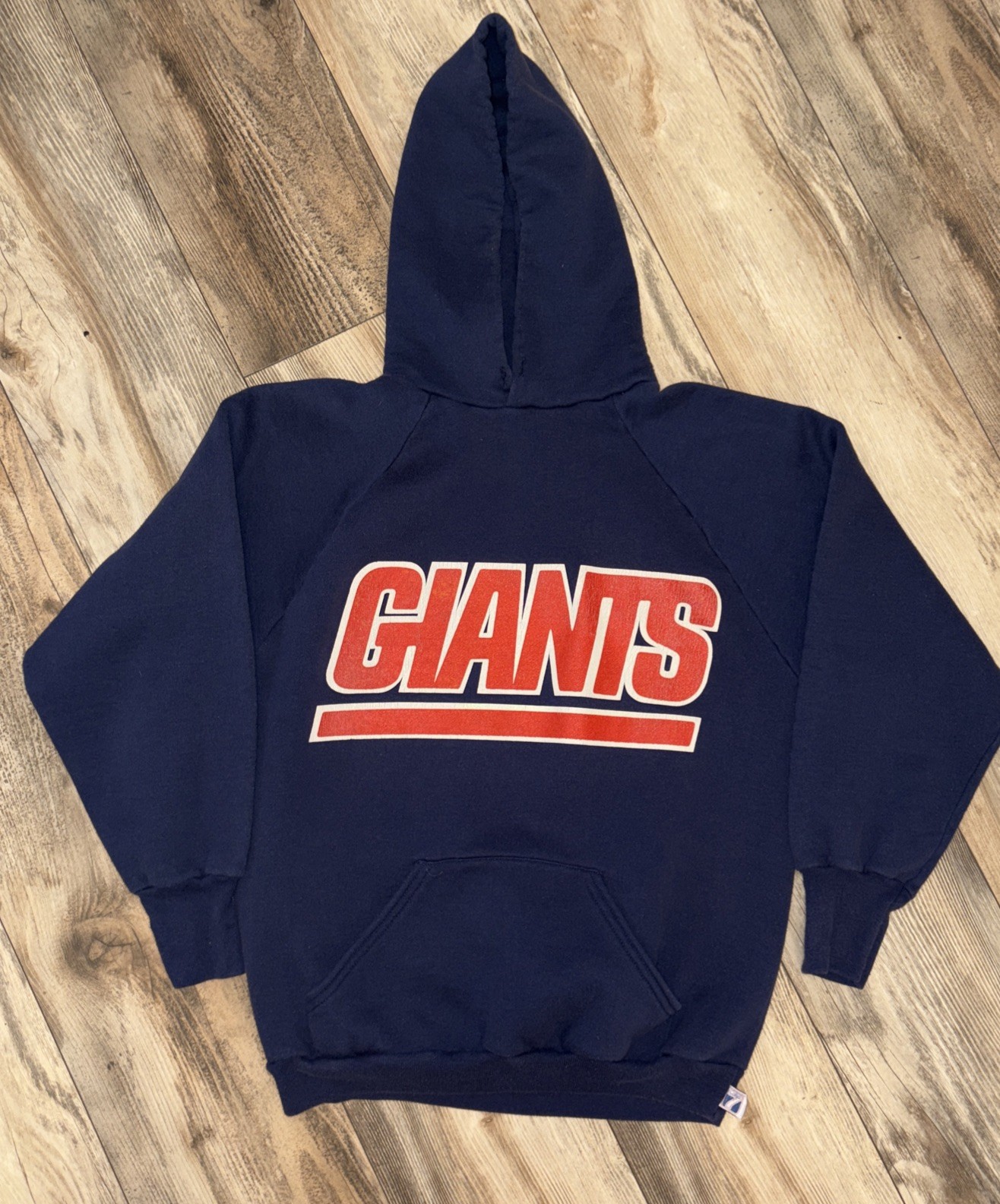 Vtg Logo 7 NY Giants NFL Hoodie Sweatshirt Men's Large Blue Pullover Retro 90s