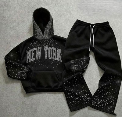 Unisex  Rhinestone Star Tracksuit Hoodie And  Sweatpants Matching Sets