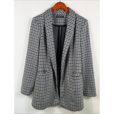 bagatelle Black Grey Blue Houndstooth Open-Front Blazer. Size XL. Shoulder pads