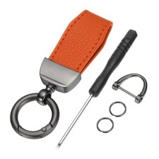 Car Key Chain, Zinc Alloy Leather Car Keychain, Metallic Black/Orange