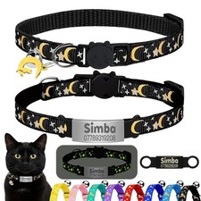 Personalised Glow Cat Collar Engraved ID Name Tag Bell Adjustable Kitten Puppy
