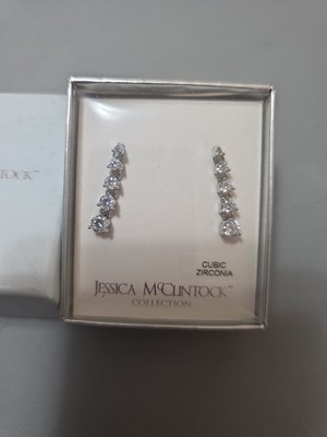 New 1990 Jessica Mc Clintock Cubic Zirconia Graduated 5 Stone Dangle Earrings...