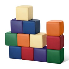 Foam Building Blocks for Toddlers  12-Pieces Wipeable Leather Stacking Cubes -...
