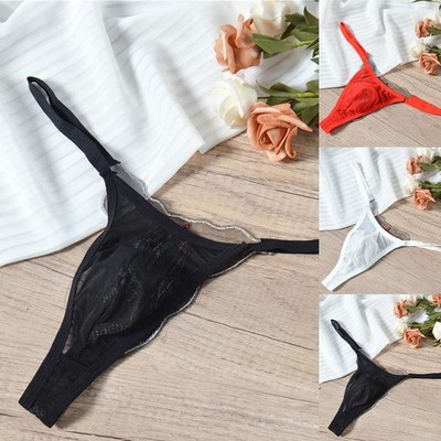 Herren G-String Netz Stickerei Spitzenborte Atmungsaktiv Stoff Gummibund