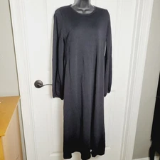 Pomander Place Sweater Dress Medium Black Midi Lennox Double Knit Smocked