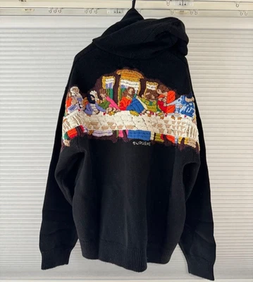 Pull en tricot à capuche zippé brodé Supreme Last Supper couleur noir taille M - Photo 1/4