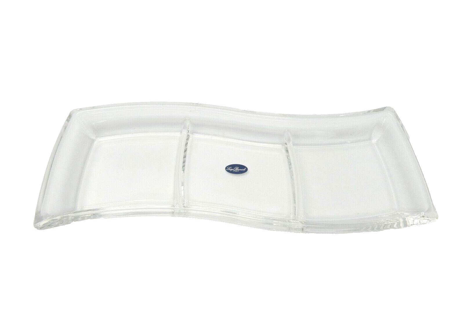 Luigi Bariomli 3 Chamber Clear Glass Serving Snack Tray Dish Glassware
