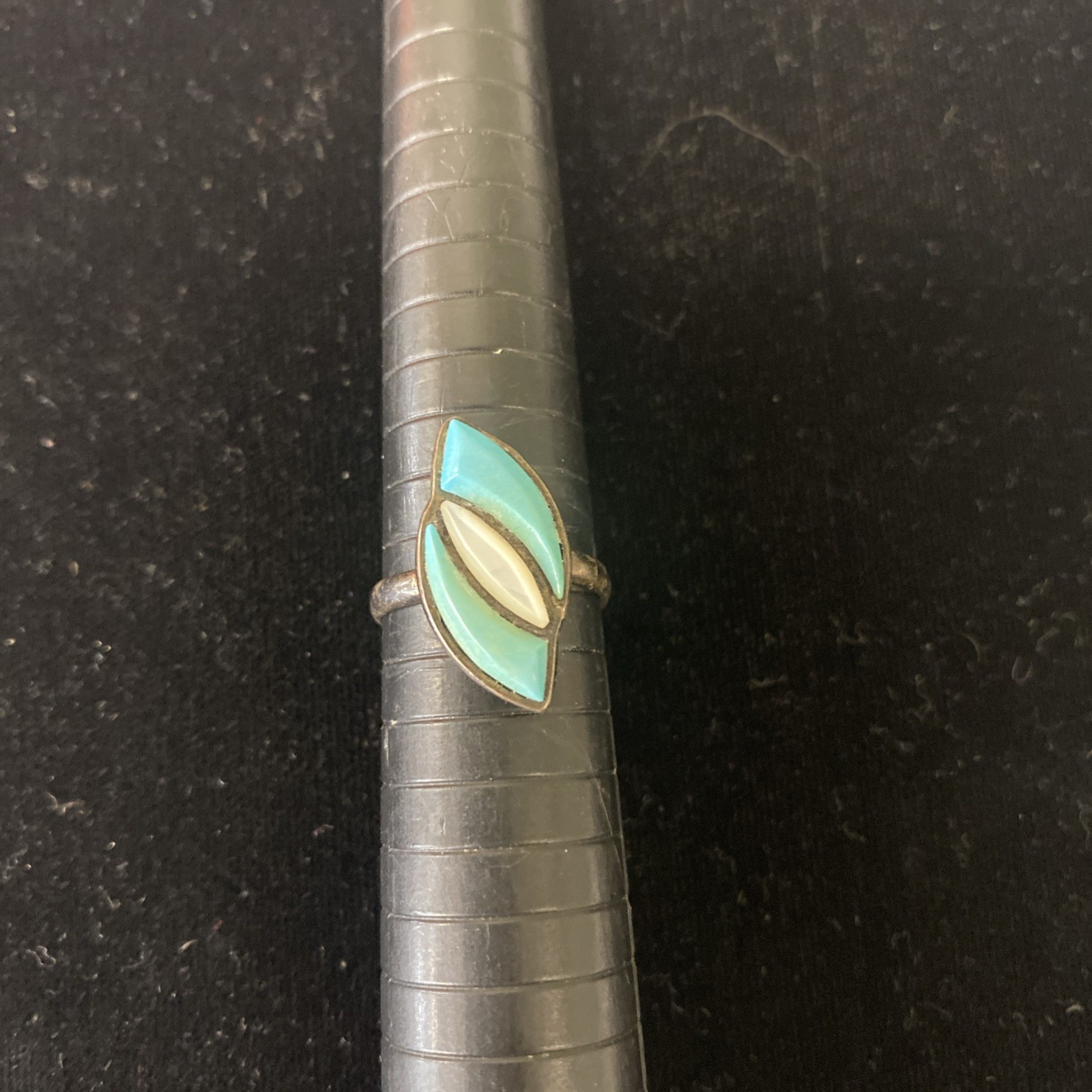 Old Native Solid Back Sterling Silver Turquoise A… - image 1