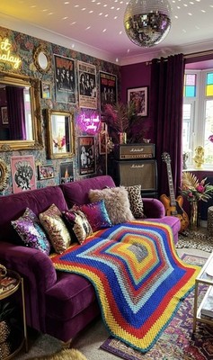 Große große King Size Häkel Strick Decke Überwurf Glam Rock maximalistisch handgefertigt