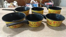 vintage tin litho mushrooms print 1970s toy cooking pots